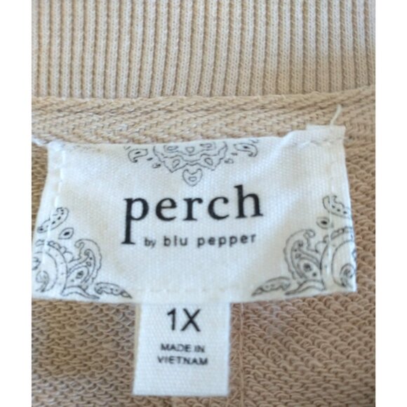 Perch By Blu Pepper Women's Sweatshirt Top Raw Seams Hi Low V Neck Beige - 1X - Picture 11 of 11
